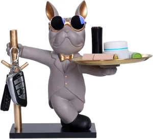 Modern Decor Resin Bulldog Tray Statue Tray Storage Key Holder Candy Jewelry Earrings Storage Tray Suitable for Modern Home Decor Aesthetic Table Decoration Office (Type A - Gray)