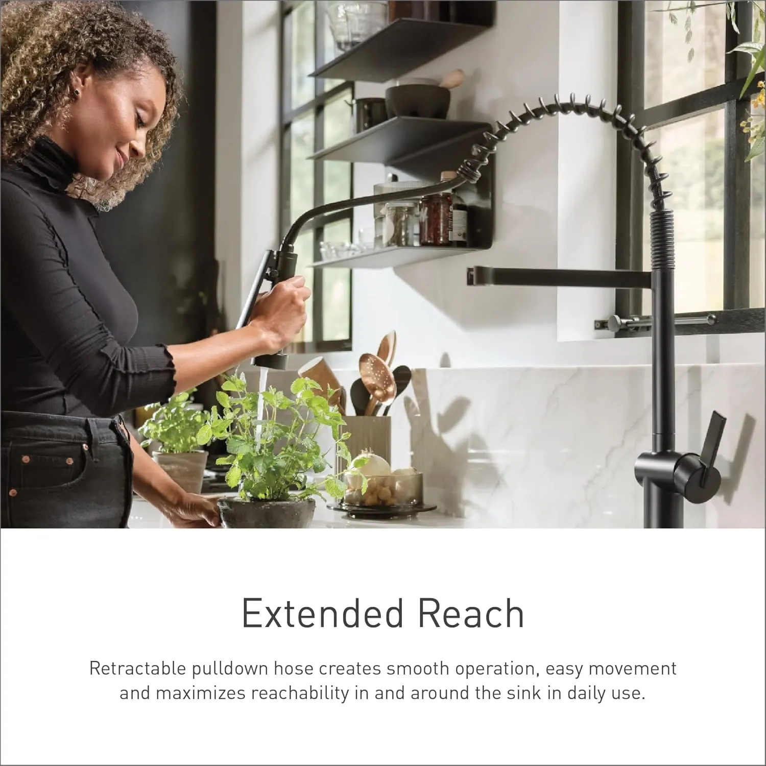 Moen 5925EWBLS Sleek Spring Pulldown Kitchen Faucet with Power Boost, Black Stainless