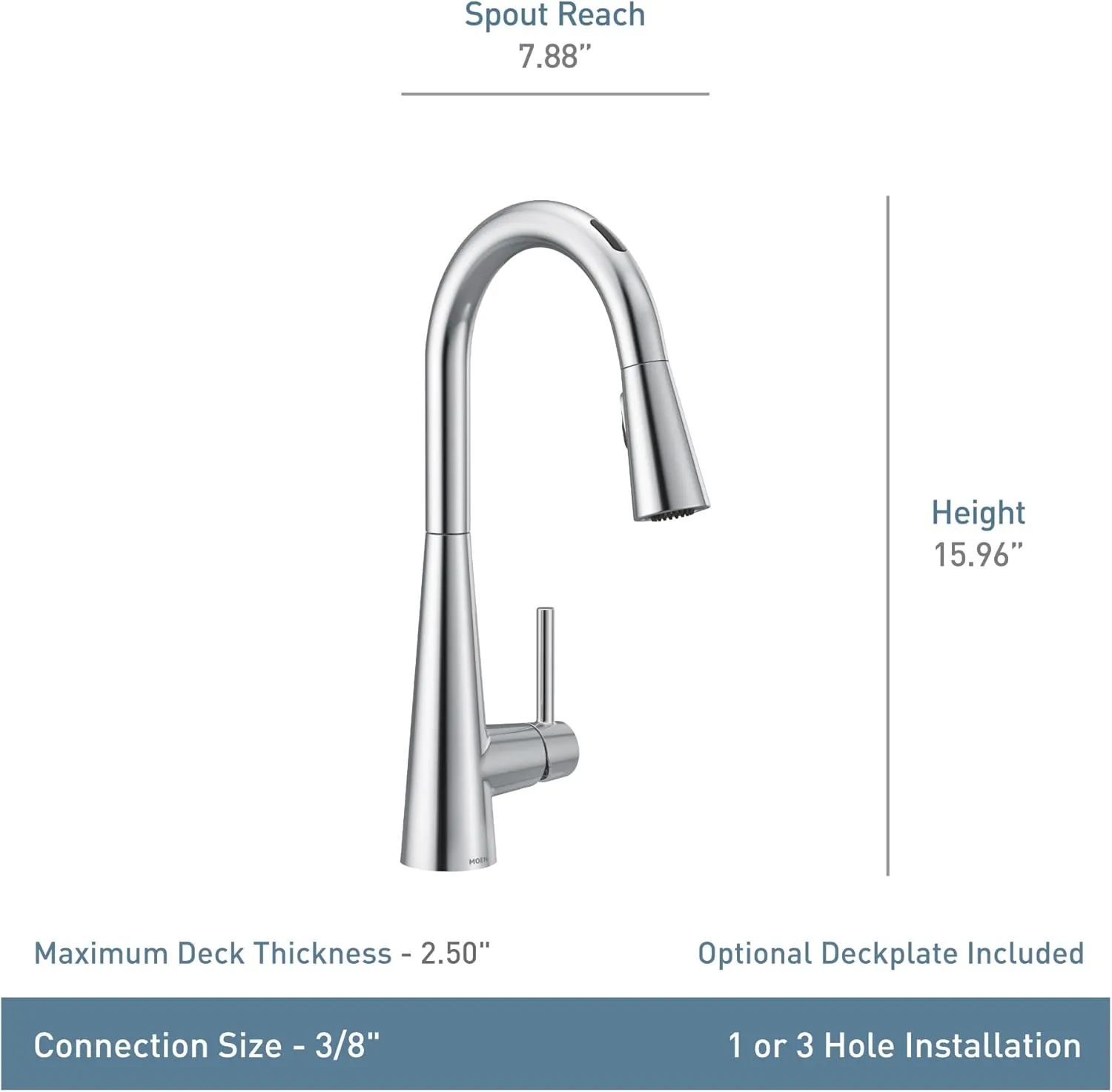Moen 7864EVC Sleek Smart Touchless Pull Down Sprayer Kitchen Faucet with Voice Control and Power Boost, Chrome