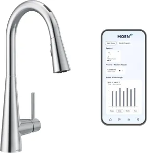 Moen 7864EVC Sleek Smart Touchless Pull Down Sprayer Kitchen Faucet with Voice Control and Power Boost, Chrome
