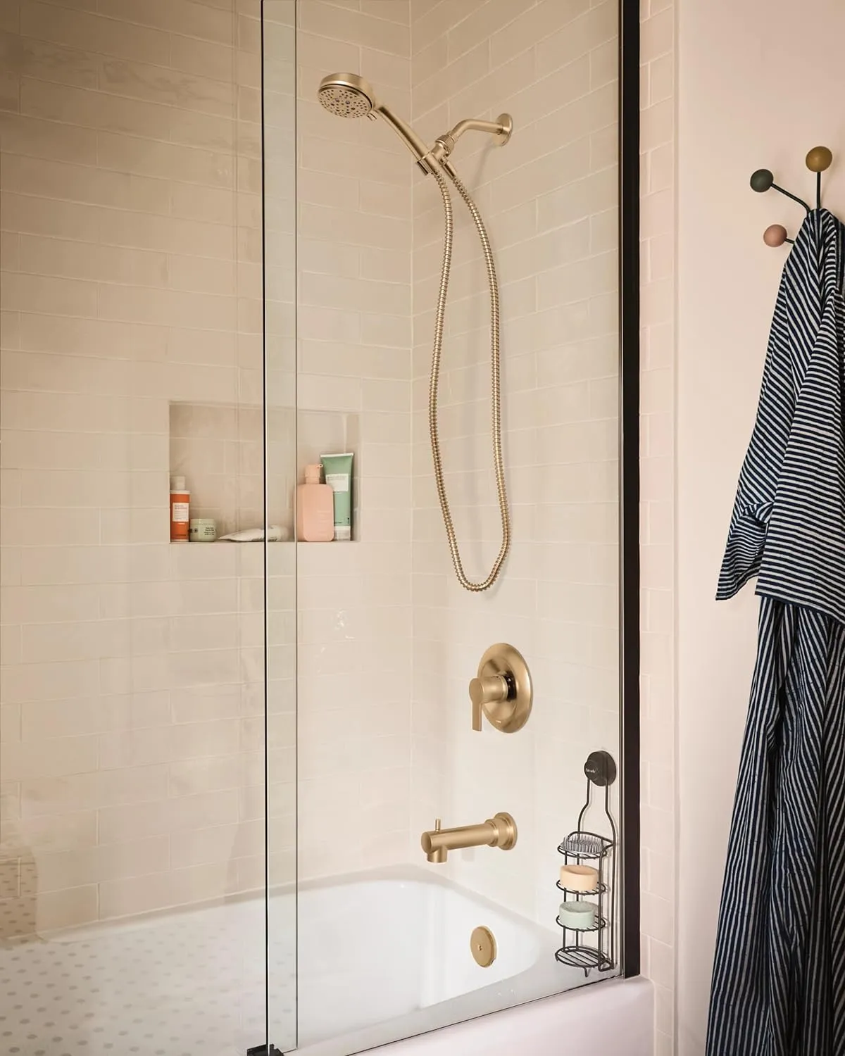 Moen Meena Bronzed Gold Single Handle Modern Shower Faucet with Handshower and Tub Spout for Bathtub, Valve Included, 82618BZG