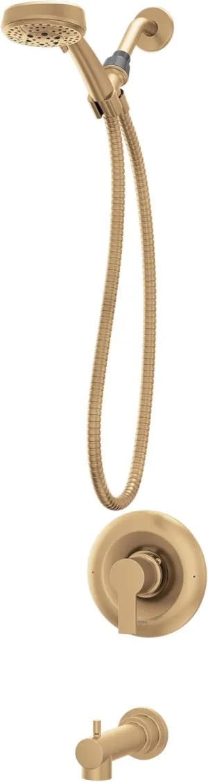 Moen Meena Bronzed Gold Single Handle Modern Shower Faucet with Handshower and Tub Spout for Bathtub, Valve Included, 82618BZG