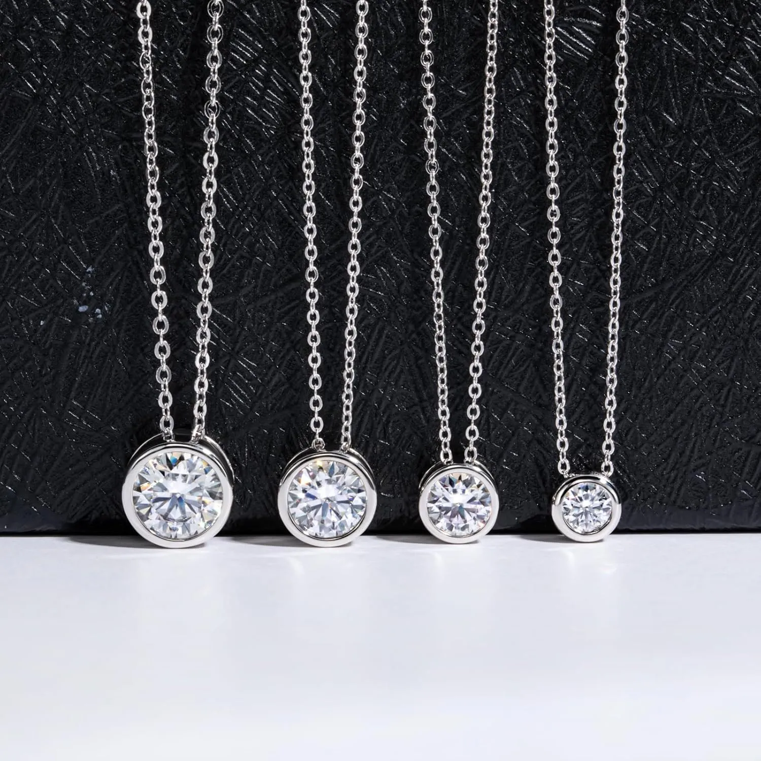Moissanite 0.5-3ct Necklaces, 18K White Gold Plated 925 Sterling SilverBezel Set Round Cut D Color VVS1 Lab Created Diamond Pendant Necklace for Women Men, 16" with 2" Extender