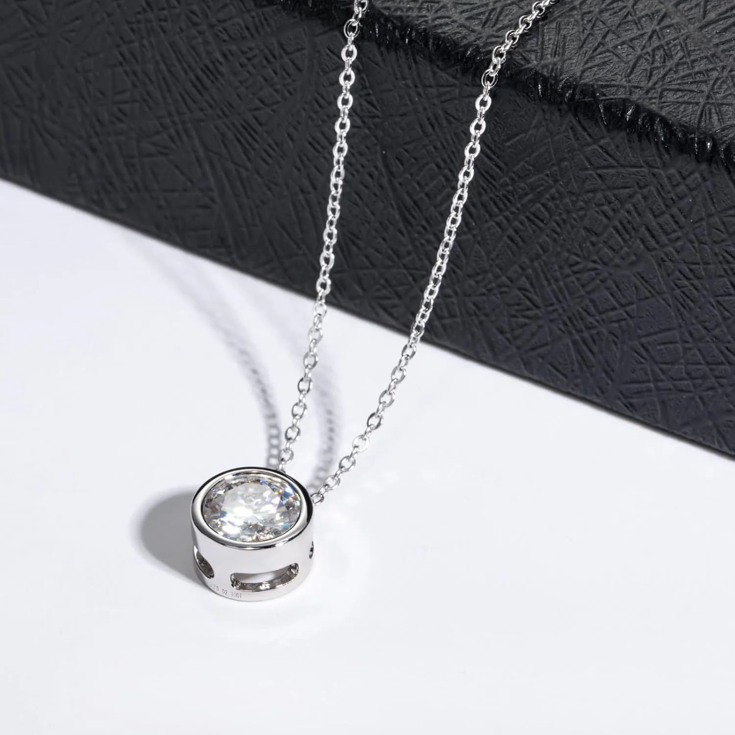 Moissanite 0.5-3ct Necklaces, 18K White Gold Plated 925 Sterling SilverBezel Set Round Cut D Color VVS1 Lab Created Diamond Pendant Necklace for Women Men, 16" with 2" Extender