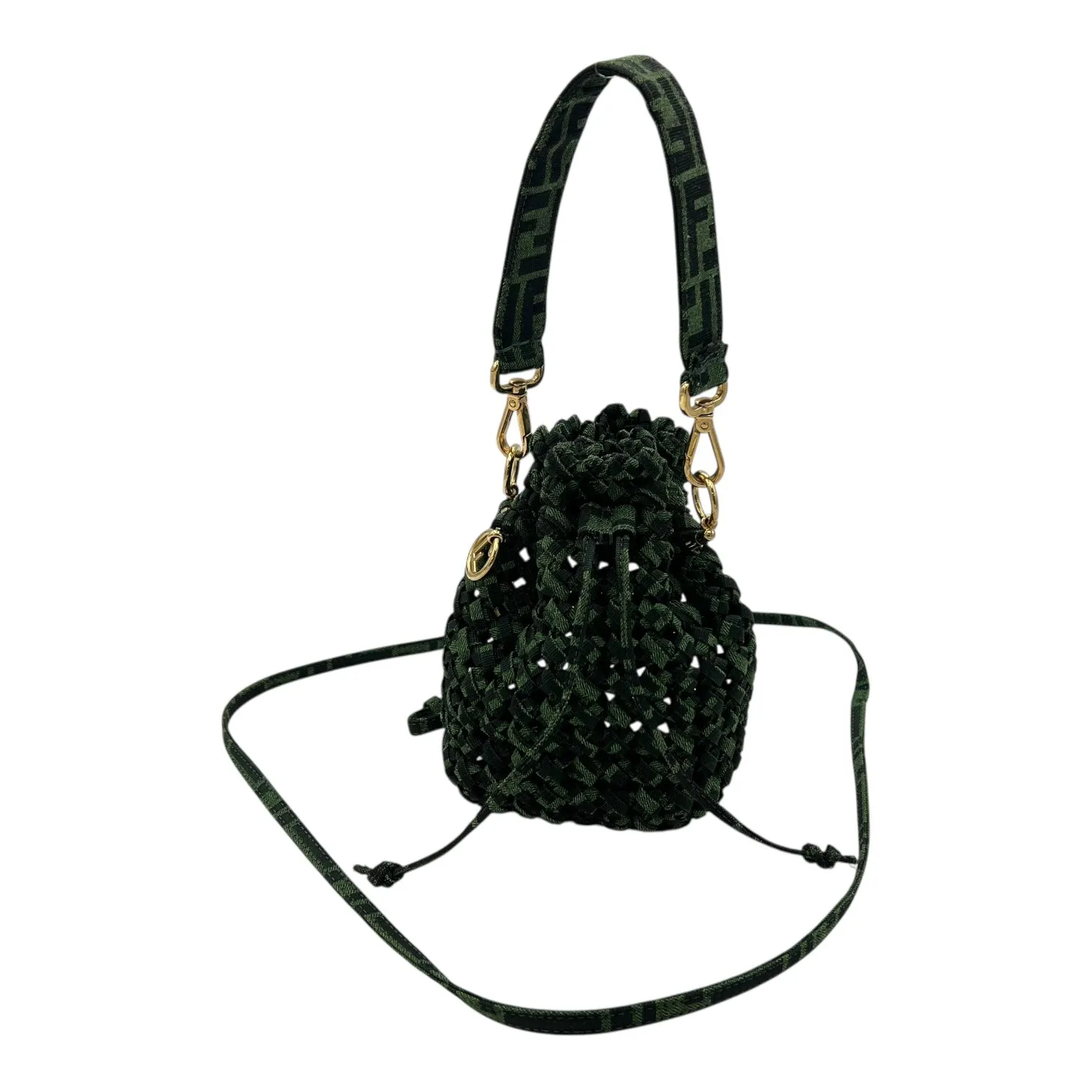 Mon Tresor Crossbody Bag Green in Canvas, Gold hardware