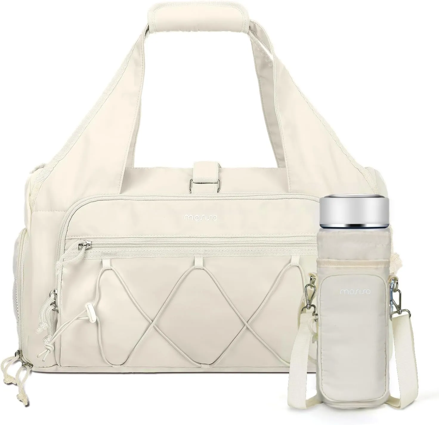 MOSISO Gym Bag for Women, Travel Duffle Weekender Overnight Workout Carry on Small Tote Sport Gym Duffle Bag with Shoe Compartment&Wet Pocket&Water Bottle Holder for Fitness, Yoga, Weekend, Beige
