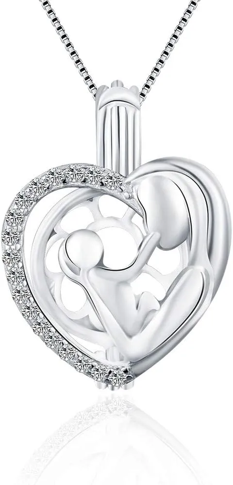 Mother Heart Cage Pendants for Pearl Jewelry Making Sterling Silver, Design Cage Pendants for Women