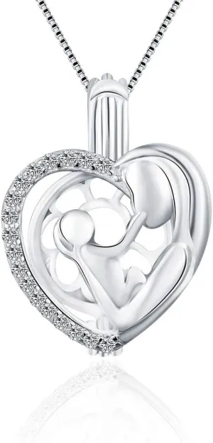 Mother Heart Cage Pendants for Pearl Jewelry Making Sterling Silver, Design Cage Pendants for Women