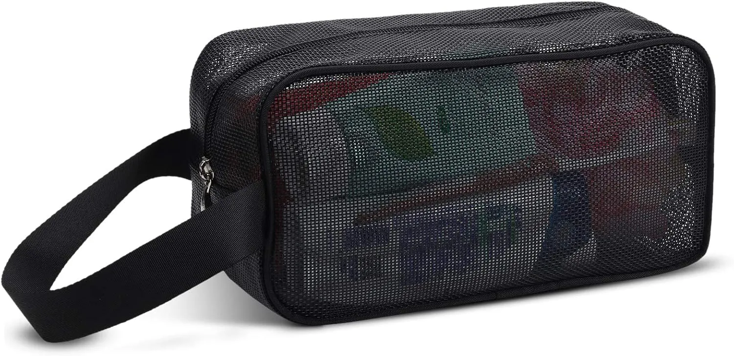 Moyad Mesh Shower Caddy Portable Toiletry Bag College Dorm Room Essentials for Girls Guys Gym Bag Camping Organizer Hanging Bathroom Mesh Bag, Black