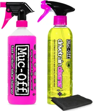 Muc-Off Nano Tech Bike Cleaner 1000ml & Bio Drivetrain Cleaner 500ml Bundle with Microfiber Cloth | Deep Clean Duo | For Fast, Effective Bike & Drivetrain Cleaning | Safe on All Surfaces