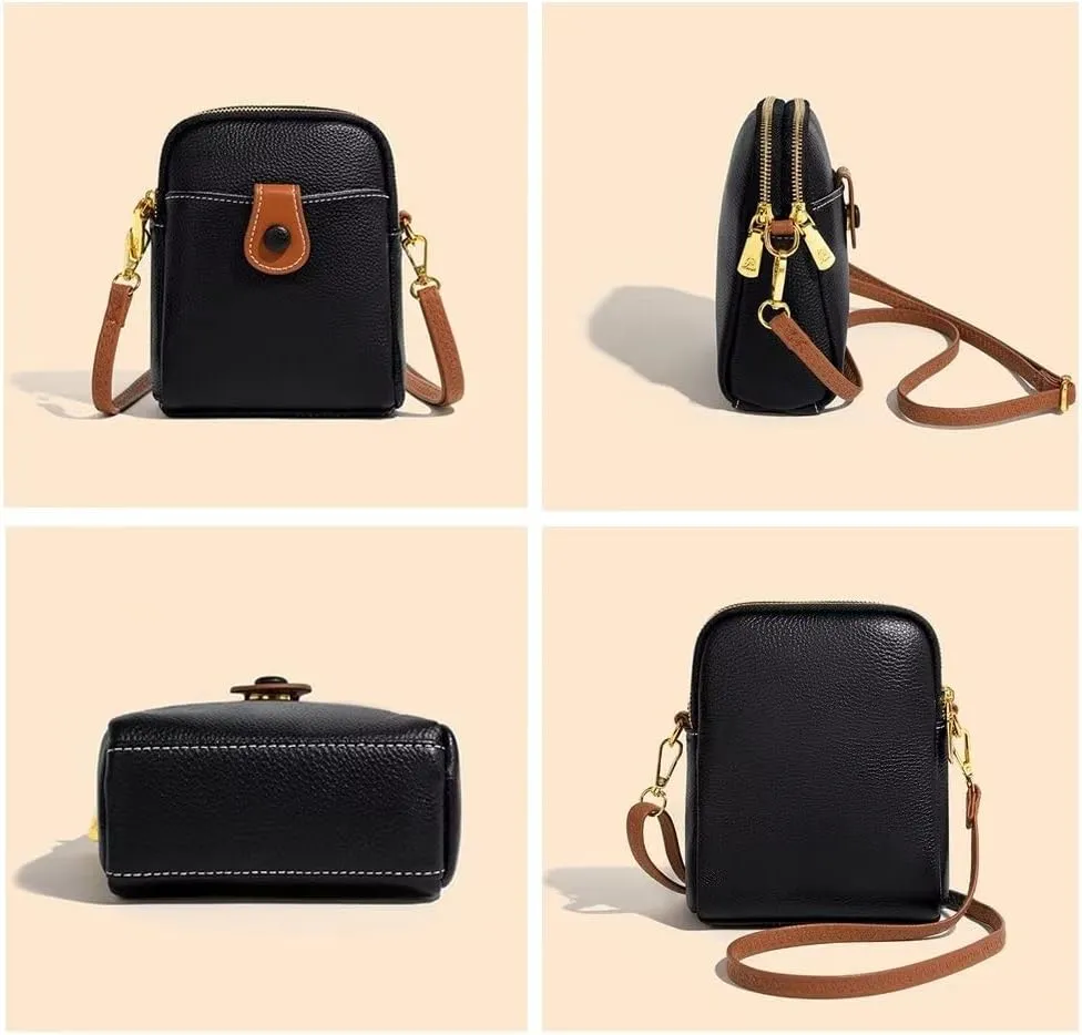 Mudono Small Crossbody Bag for Women Genuine Leather Cell Phone Purse Lightweight Shoulder Bag Vintage Daily Wallet Bag
