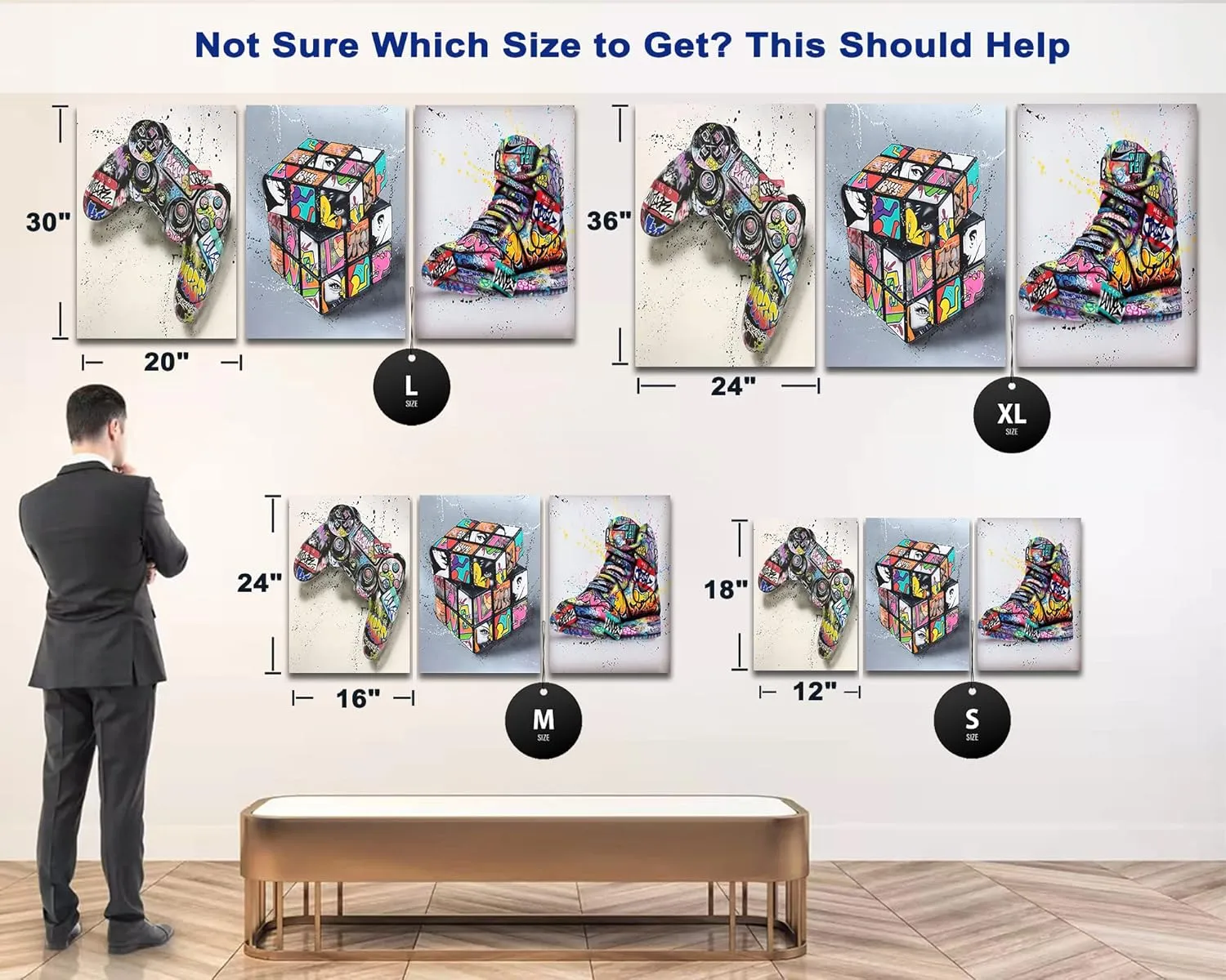 Multi Panel Graffiti Canvas Wall Art - 3 Piece Graffiti Pop Street Art Canvas Prints for Wall Decor, Cool Framed Artwork for Boys Bedroom Man Cave Ready to Hang 16x24 Inches x 3Panel