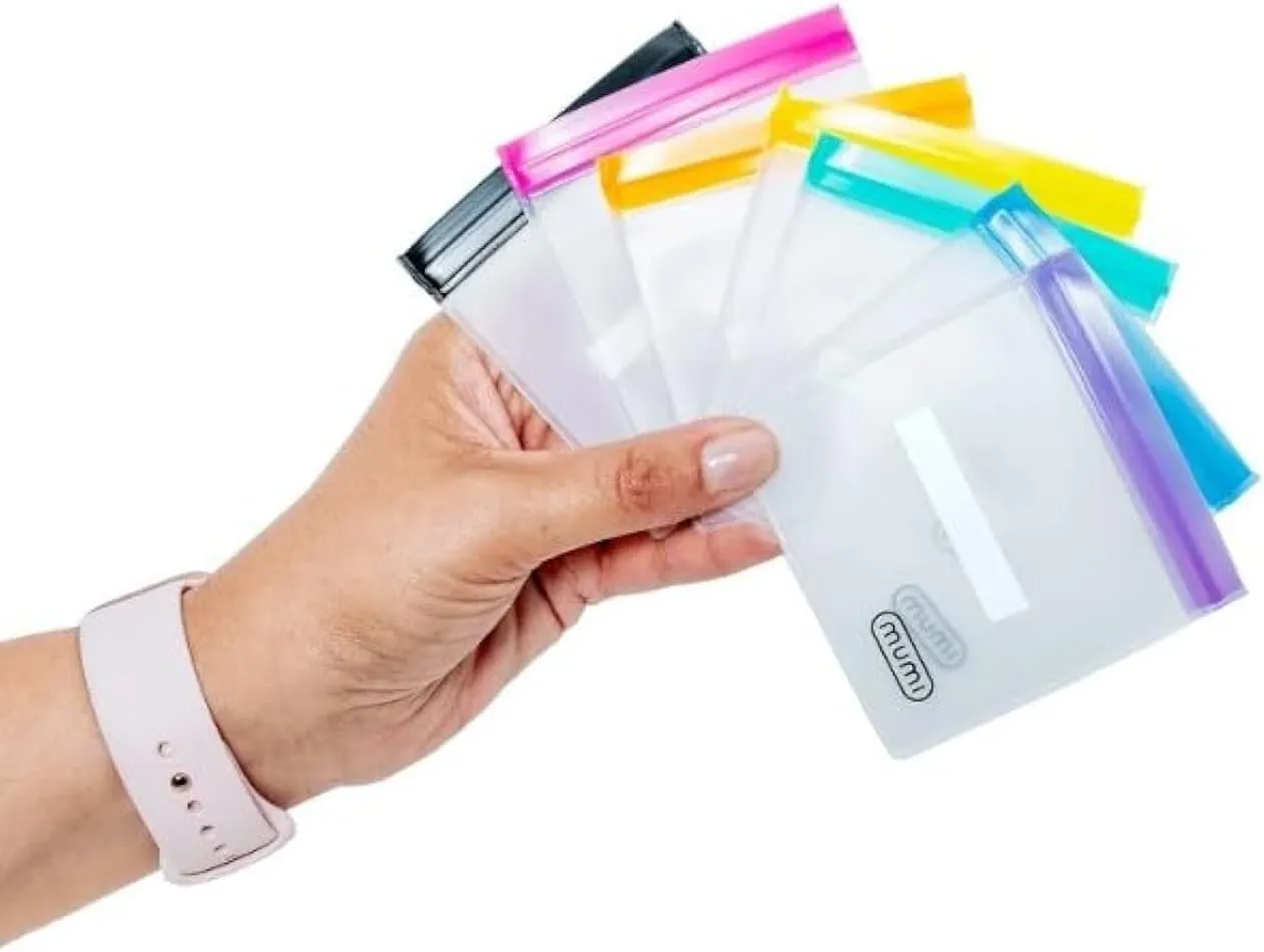 MUMI Mini Zipper Pouch Set – Reusable Clear Mesh Organizer Bags with Writable Labels – 7 Pack, 3x3 in Each – Small Ziploc-Style Pouches for Travel, Purse, Makeup, Medicine, Snack – Leak-Proof Zip Bags