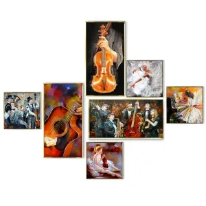Music Canvas Floating Frame Collage Painting for Bedroom Wall Decoration