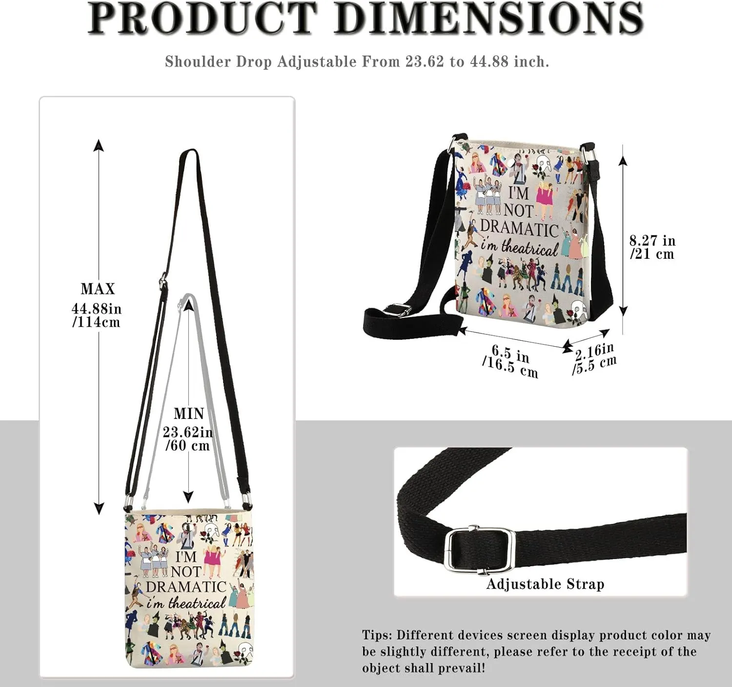 Musical Inspired Gift Theatre Travel Bag I'm Not Dramatic I'm Theatrical Musical Theatre Gift Musical Crossbody Bag