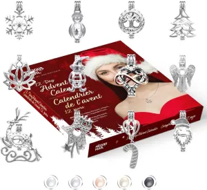 My Inspirations 12 Day Advent Calendar Count Down Collection Five-Pearl Kit,12 Pendant Locket Charms,19.5" Chain,