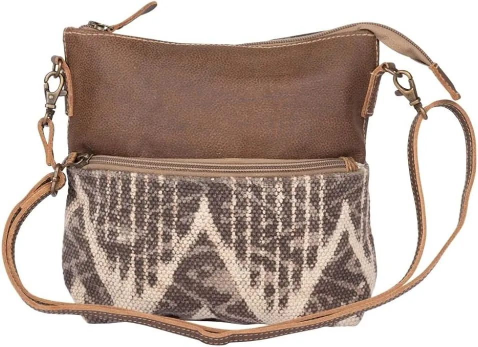 Myra Bag Coffee Canvas Small & Crossbody Bag Upcycled Canvas, Leather & Rug S-2156