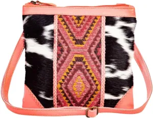 Myra Bag Crossbody Bag for Women - Western Upcycled Hairon Canvas & Leather Shoulder Handbag Pink