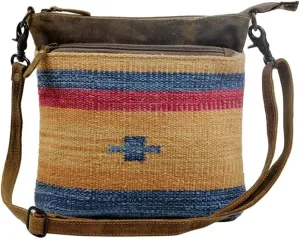 Myra Bag female Yellow And Blue Stripes Cross-Body Bag Upcycled Cotton & Leather S-3070