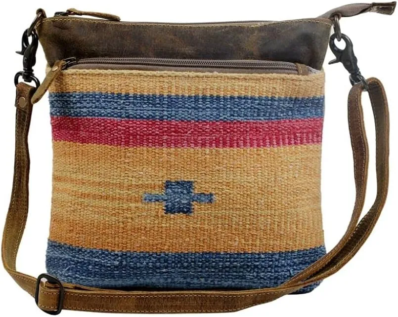 Myra Bag female Yellow And Blue Stripes Cross-Body Bag Upcycled Cotton & Leather S-3070