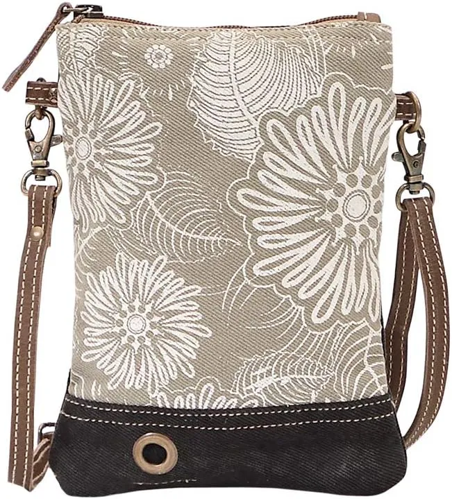Myra Bag Leafy Upcycled Canvas & Leather Crossbody womens Bag S-1466