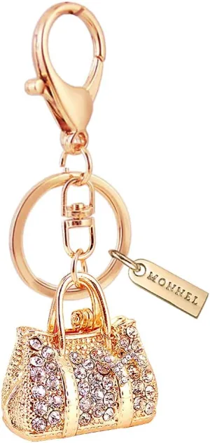 MZ930 Gorgeous Crystal Big 3D Handbag Charm Pendant Lobster Clasp Key Ring Keychain (Gold)