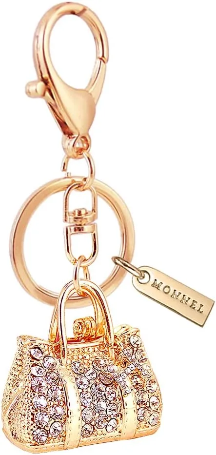 MZ930 Gorgeous Crystal Big 3D Handbag Charm Pendant Lobster Clasp Key Ring Keychain (Gold)
