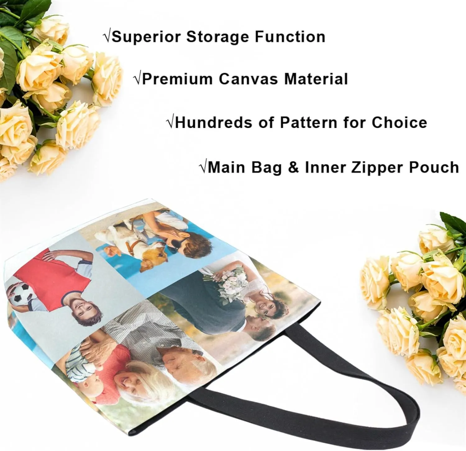 Naanle Personalized Canvas Tote Bag Large Women Casual Shoulder Bag Custom Customized Handbag Reusable Cotton Bag Gift, 4 Photos Collage