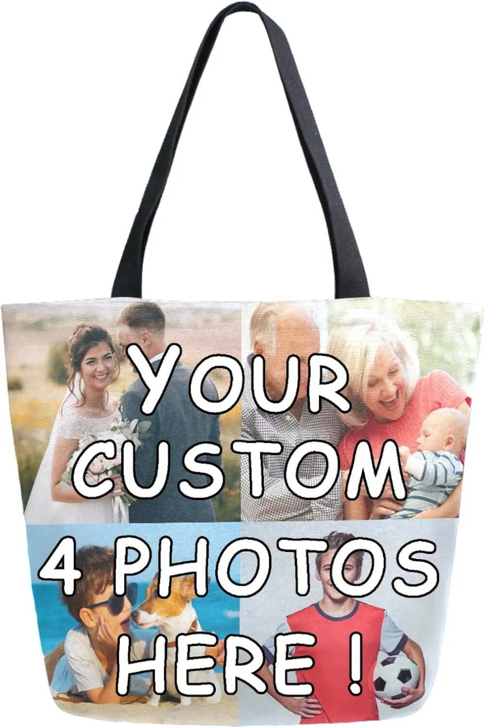 Naanle Personalized Canvas Tote Bag Large Women Casual Shoulder Bag Custom Customized Handbag Reusable Cotton Bag Gift, 4 Photos Collage