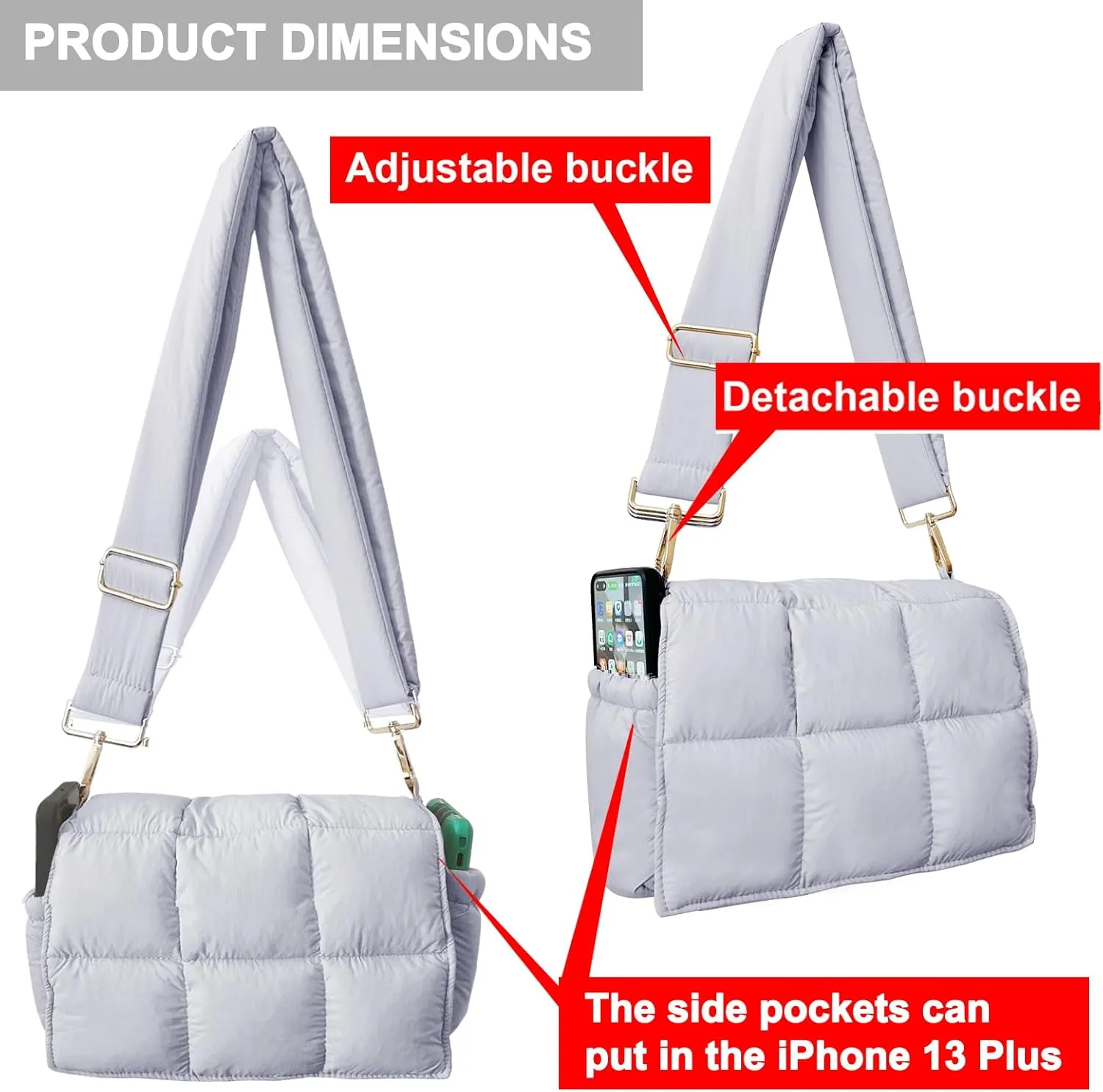 NAARIIAN Crossbody Bag for Women Quilted Puffer Purse Fashion Lightweight Travel Handbags Cute Small Shoulder Bag