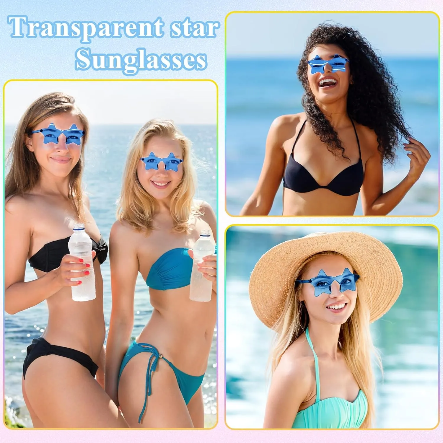 NACHLYNN 24 Pcs Rimless Star Shaped Sunglasses Light Blue Transparent Sunglasses Pentagram Glasses for Party Favor Cosplay