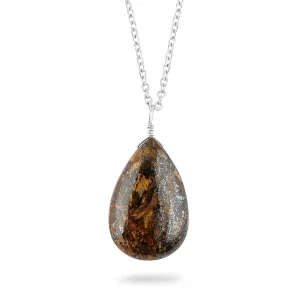 Natural Bronzite Gemstone Pendant Necklace, Polished Stones, Silve Plated, Handcrafted Designer Jewelry, Chakra Healing Crystal, Adjustable Chain, Gift for Women, SIze 18inch
