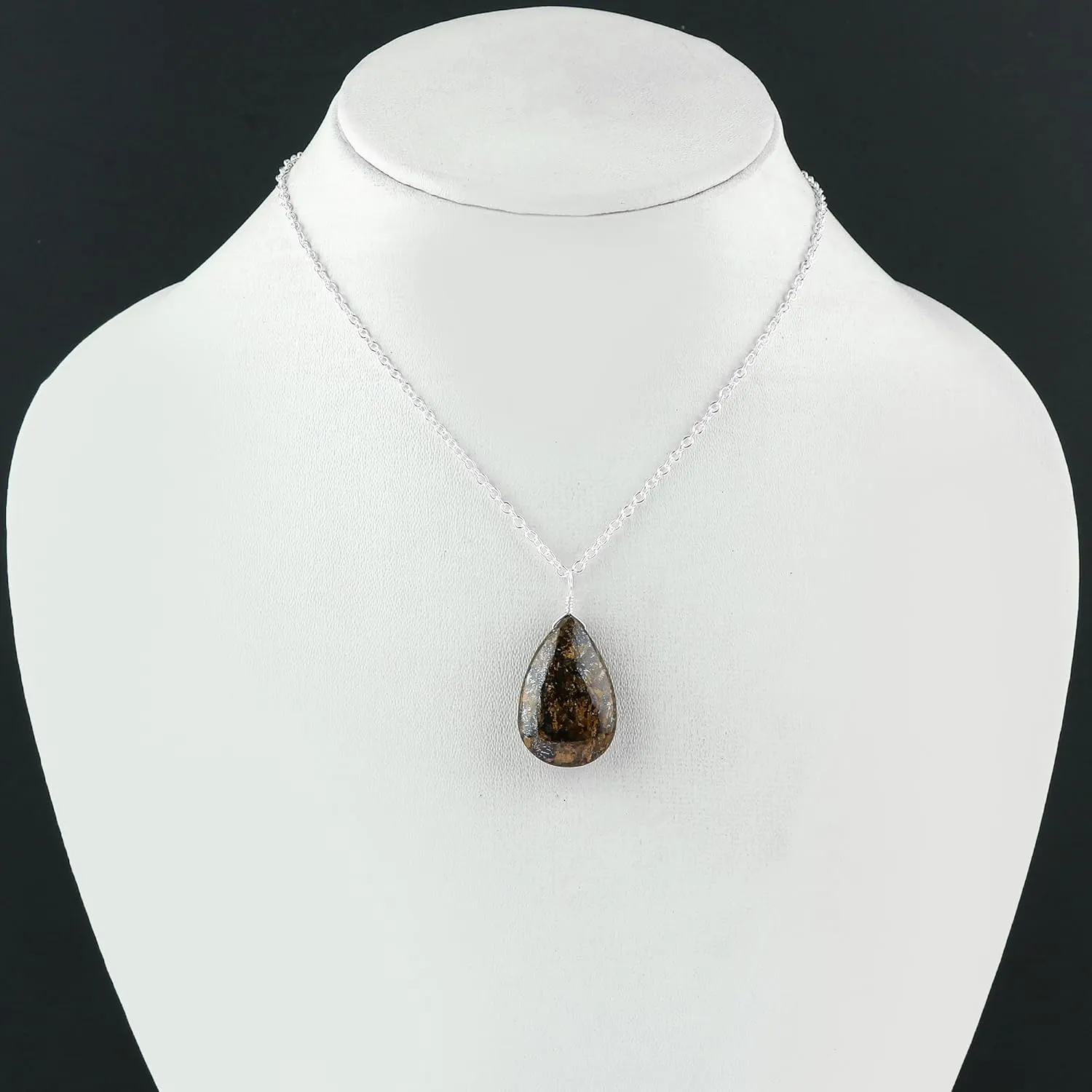 Natural Bronzite Gemstone Pendant Necklace, Polished Stones, Silve Plated, Handcrafted Designer Jewelry, Chakra Healing Crystal, Adjustable Chain, Gift for Women, SIze 18inch
