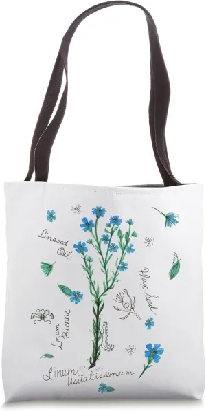 Natural Flax Seed Flowers Herb Field Botanical Stems Names Tote Bag