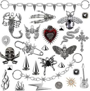 Neng-Q Bling Shoes Charms 30pcs Gothic Y2k Diamond Shoe Decoration with Chains,Spikes Accessories for Men Women Biker