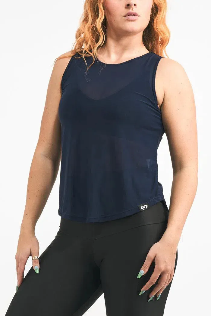 Net Muscle Back Tank - Navy