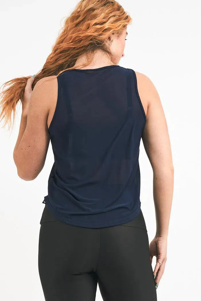 Net Muscle Back Tank - Navy