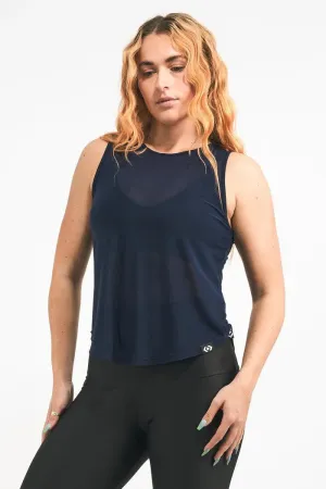 Net Muscle Back Tank - Navy