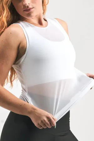 Net Muscle Back Tank - White