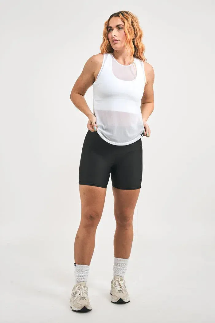 Net Muscle Back Tank - White