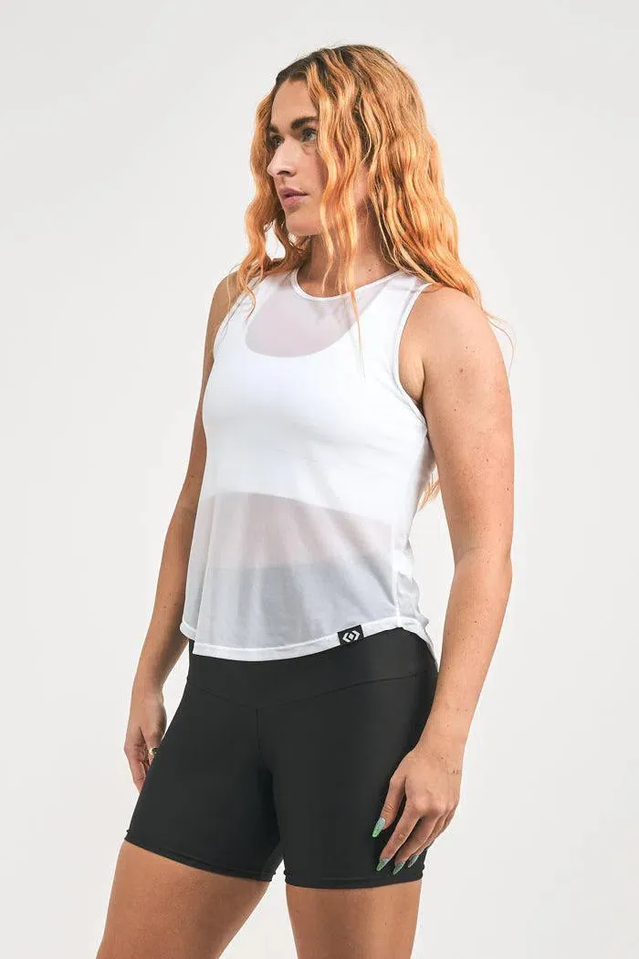 Net Muscle Back Tank - White
