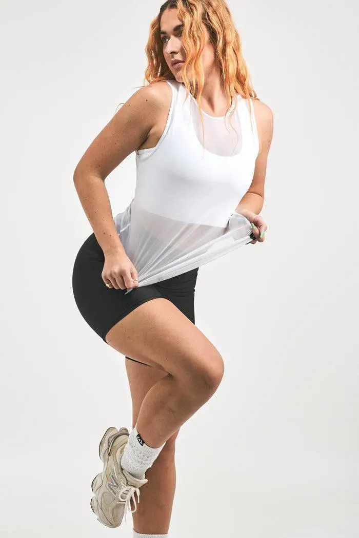 Net Muscle Back Tank - White