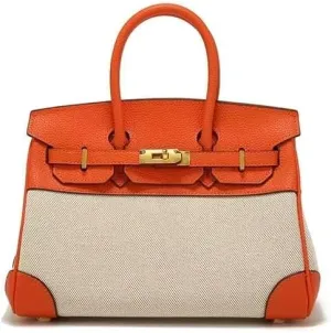 New cowhide canvas platinum bag for women features casual splicing color - block design, offering a large capacity