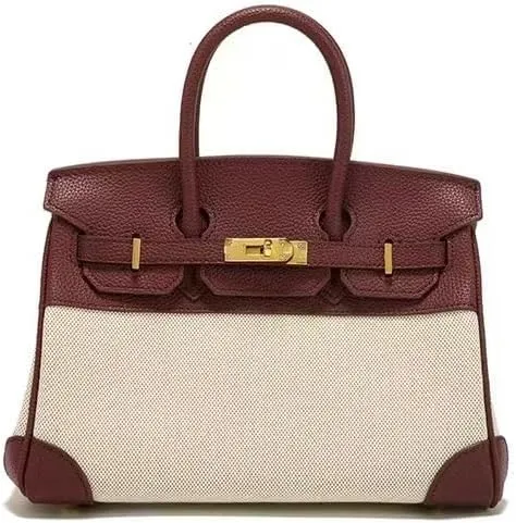 New cowhide canvas platinum bag for women features casual splicing color - block design, offering a large capacity