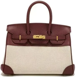 New cowhide canvas platinum bag for women features casual splicing color - block design, offering a large capacity