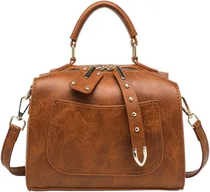 Newchic Small Boston Bag PU Leather Crossbody Bags for Women Gothic Rivet Top Handle Satchel Handbag and Purse