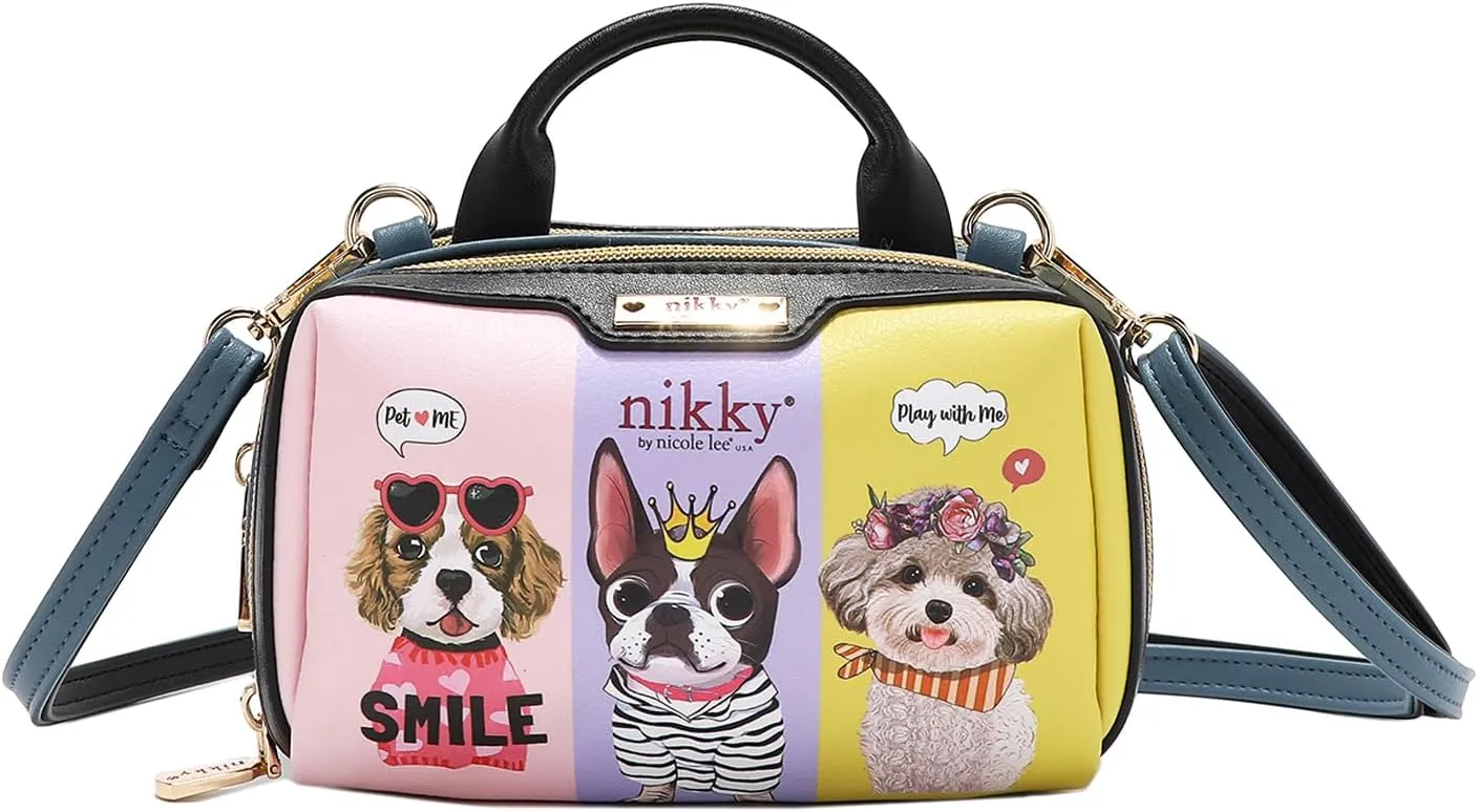 Nicole Lee Nikky Mini Boston Double Zip Crossbody Bag, Vegan Leather (BEST BUDDIES)