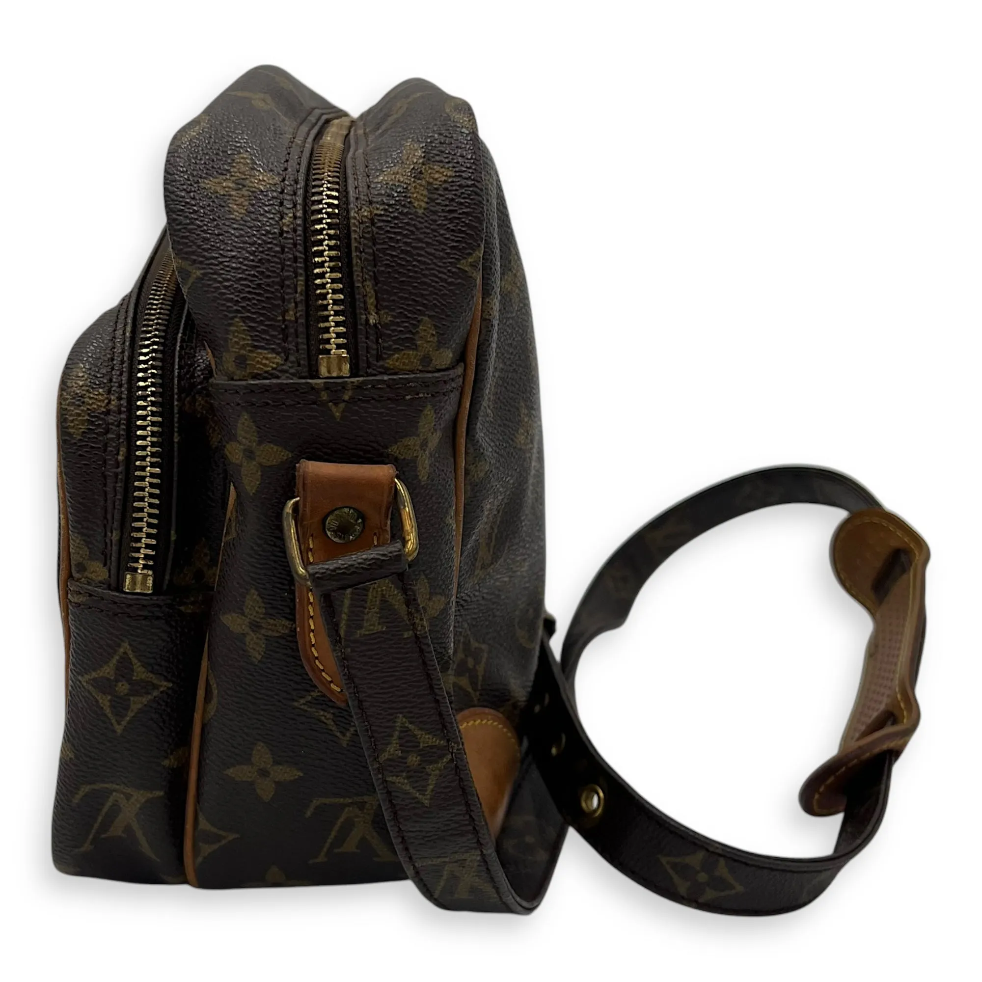 Nile Crossbody Bag Brown in Monogram Coated Canvas, Gold hardware