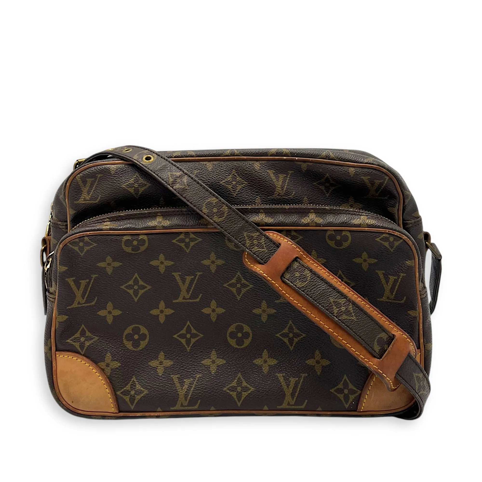 Nile Crossbody Bag Brown in Monogram Coated Canvas, Gold hardware