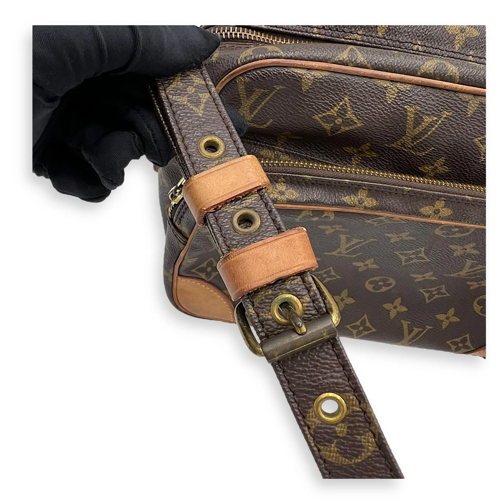 Nile Crossbody Bag Brown in Monogram Coated Canvas, Gold hardware